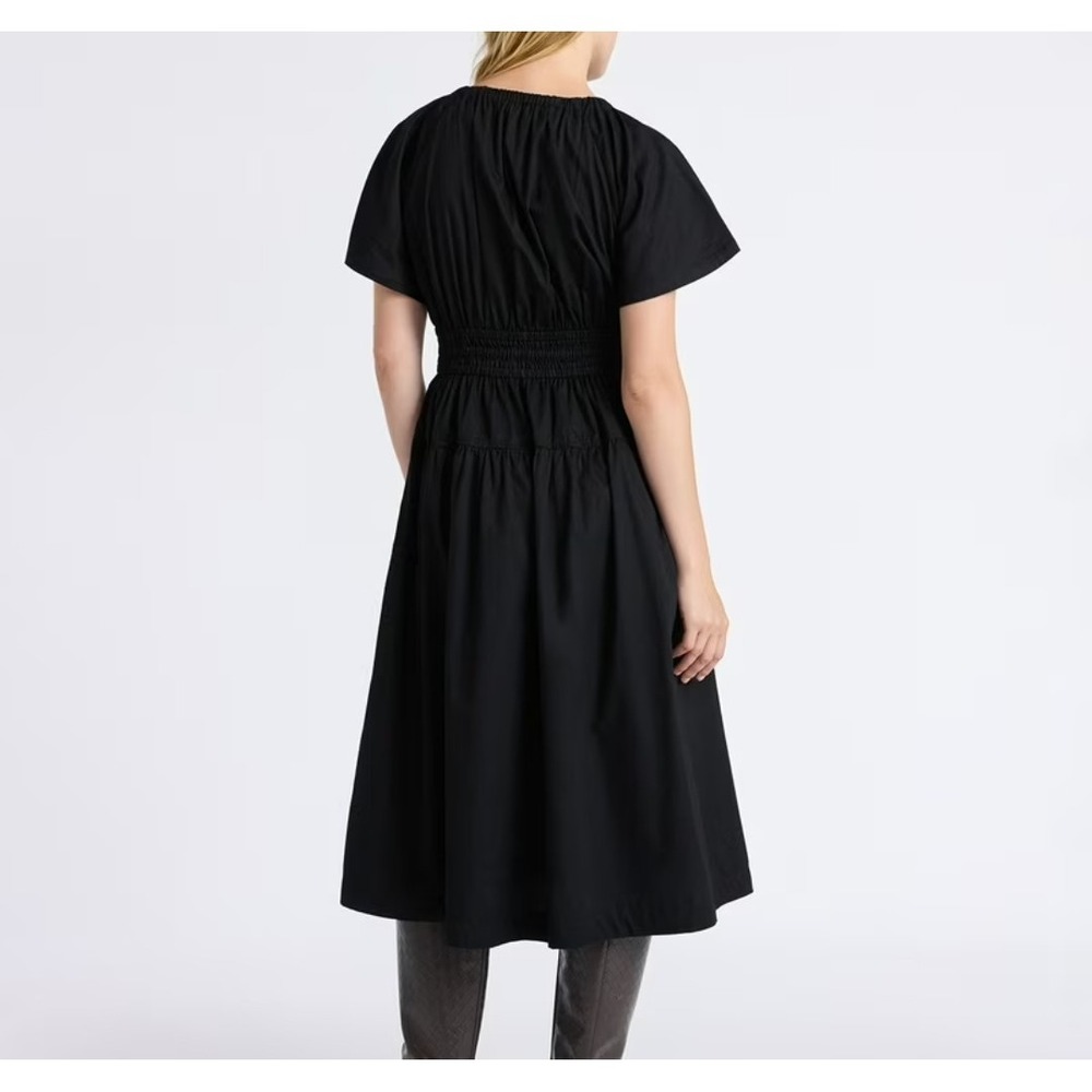 Free Assembly Black Cotton Flutter Sleeve Smocked Waist Dress Size Large 12-14 - Picture 2 of 13
